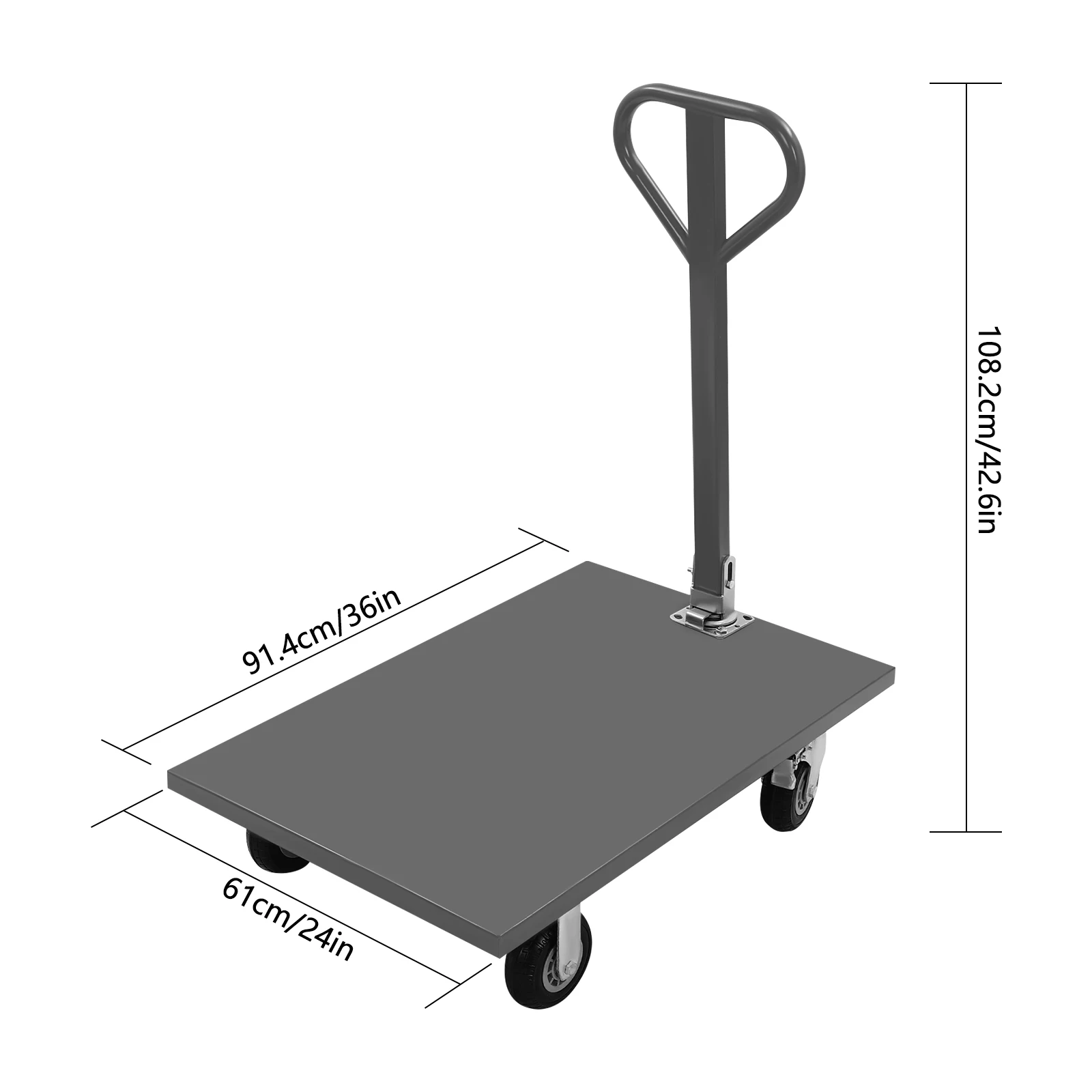 Steel Panel Truck, Steel Panel Cart, Grey 36x24in 2000lbs Rotating Handle Anti-Rust Durable Platform, Flexible Brake Wheel Industrial Cargo Carrier