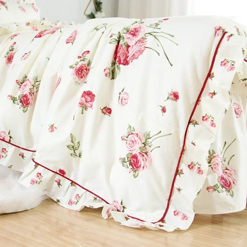 

Cilected Home Bedding One Piece Floral Print Duvet Cover 100% Cotton Lace Quilt Cover No Pillow Case And Sheet