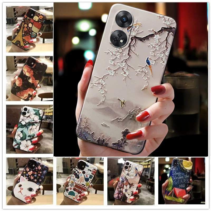 3D Relief Phone Case For Oppo Reno8 T 4G 5G A78 A56s Case Floral Silicon Cover For Oppo A1 Pro 5G Reno 8T 8 T Fundas Coque