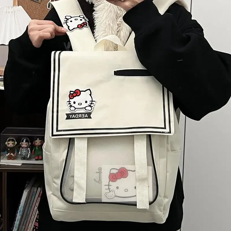 مرحبا كيتي الطفل على ظهره فتاة جديدة الطالب الطباعة حقيبة مدرسية أكسفورد القماش سعة كبيرة أنيمي الشكل Kawaii الكرتون