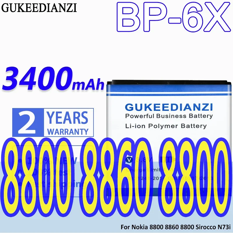 

Аккумулятор GUKEEDIANZI для Nokia 8800 8860 8800 Sirocco N73i, запасная батарея BP 6x3400 мАч