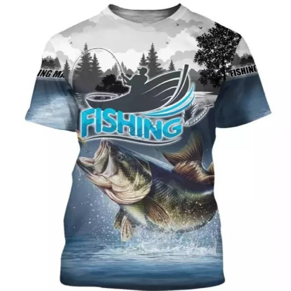 Summer Carp Fishing Print T-shirts For Men Outdoor Catfish Printing Loose Short Sleeve Quick Drying Tee Shirt Casual Street Top