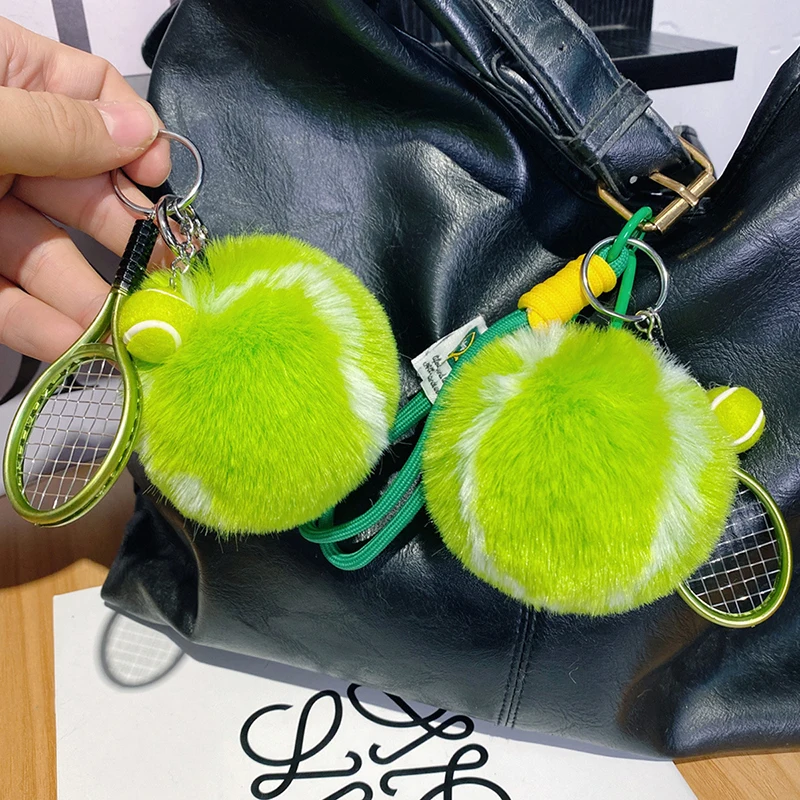 Lovely Tennis Ball Key Chain, Plush Charm for School Bag, Girl's Gift and Keyring Accessory