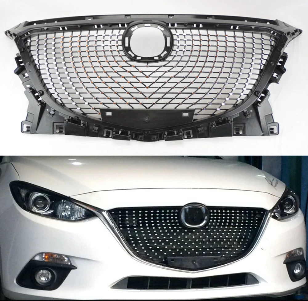 

Front Grille Racing Grills For Mazda 3 2014 2015 2016 Mazda3 Car Exterior Upper Bumper Intake Hood Mesh Vent Cover Grid Body Kit