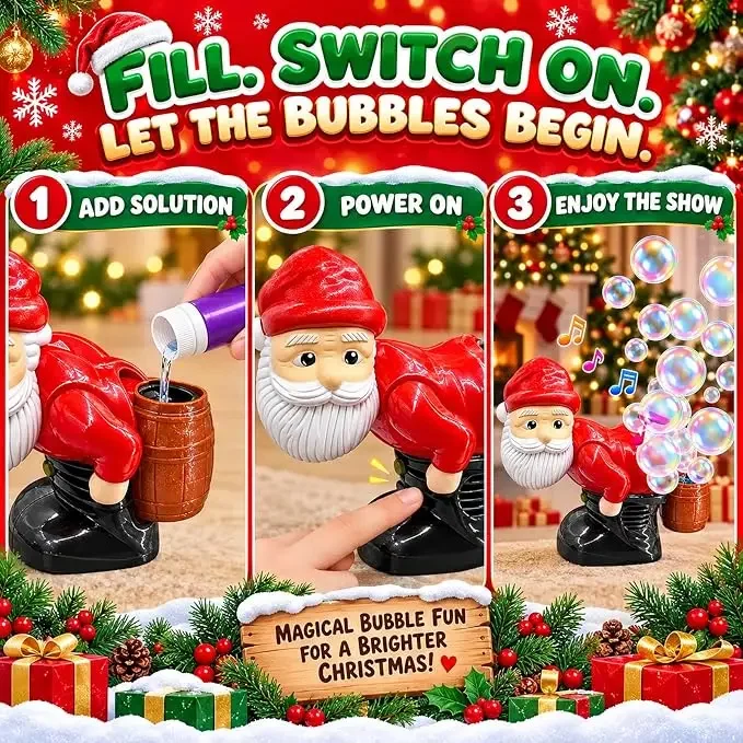 Christmas Santa Claus Bubble Blower Farting Bubble Machine With Music LED Light Automatic Bubble Snowman Blower Xmas Prank Gift