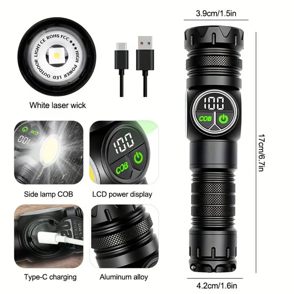 High Power LED Tactical Flashlight Ultra Bright White Laser Zoom Torch Usb Rechargeable Outdoor Camping Emergency Magnet Lantern