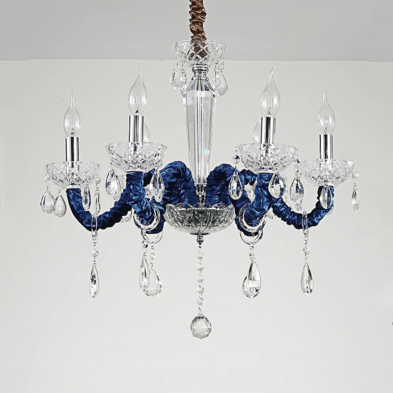 Imagem -03 - Luxo Retro Azul Lustre de Cristal Casamento Lobby Roxo Nobre Flanela Droplight Led Cabeça Villa Quarto Lâmpada Pendente