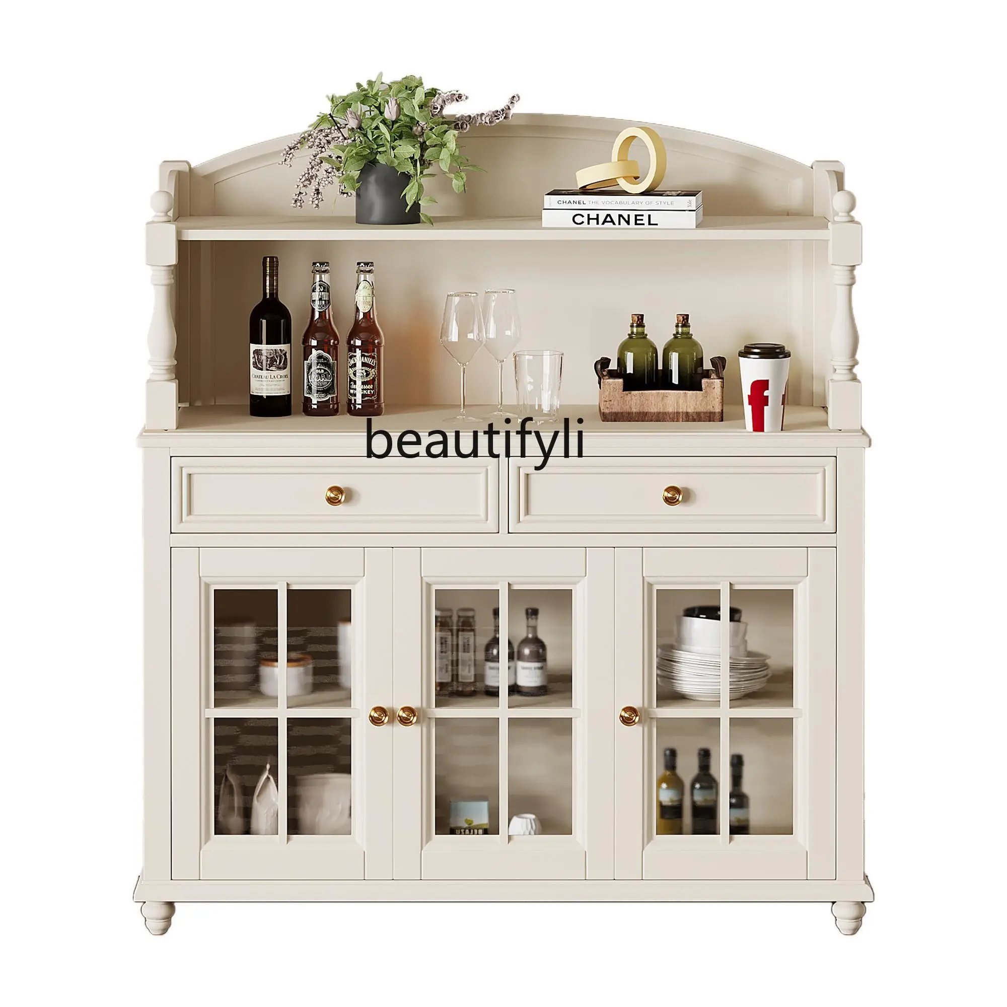 

American cream color living room, porch cabinet, all solid wood small apartment, locker, dining edge white