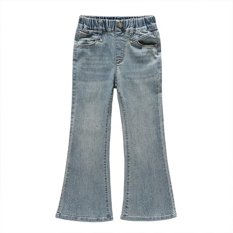 New Girls Flare Sequin Design Jeans for Kids Spring Autumn Teenage High Elasticity Bell-bottom Trousers Skinny Denim Pants