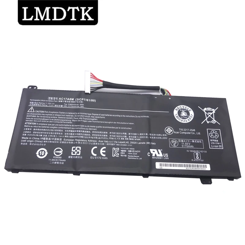 

LMDTK New AC17A8M Laptop Battery For Acer Spin 3 SP314-52 TMX3410-MG 11.55V 4680MAH