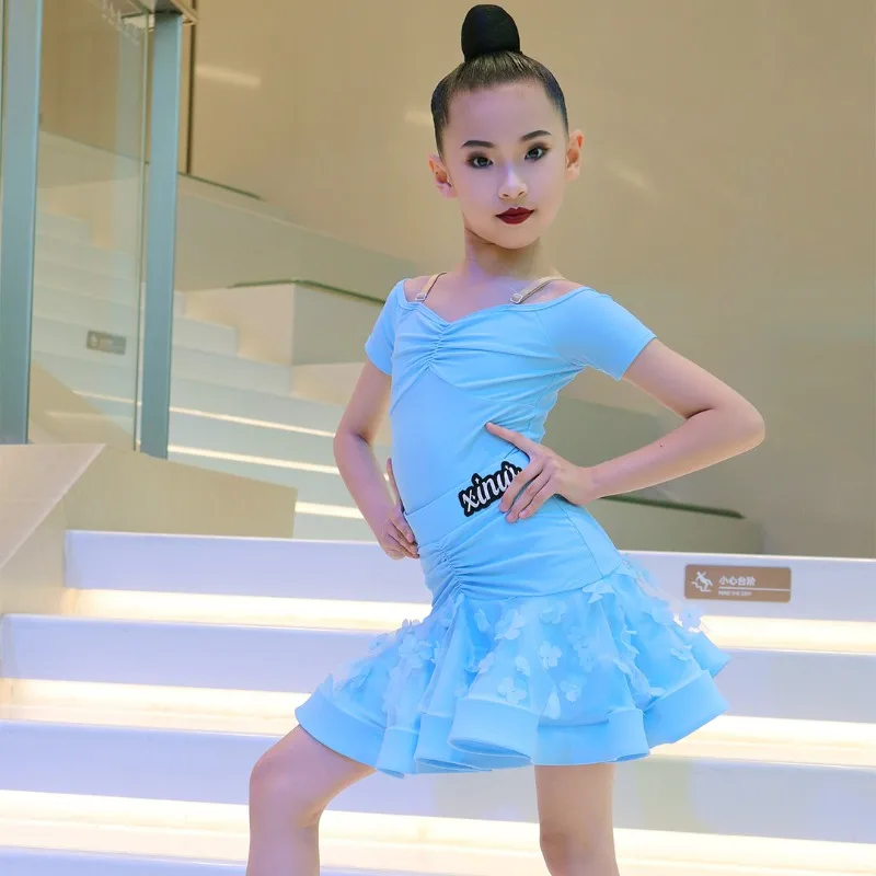 customized-xinw-latin-dance-dress-girls'-performance-dress-practice-skirtchildren's-short-sleeve-strap-performance-clothes