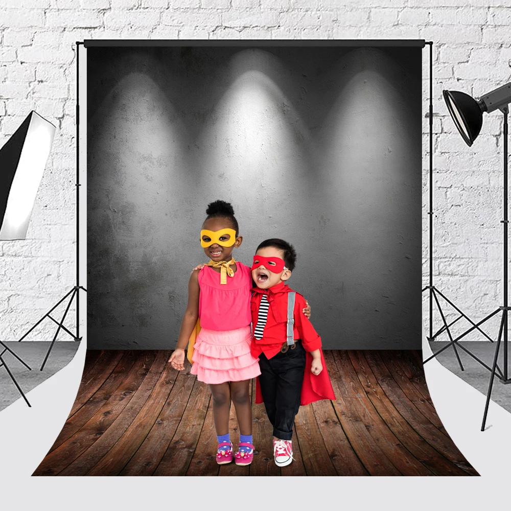 Grunge Gradient Brick Wall Wooden Boards Floor Interior Baby Children Portrait Photography Backdrop Background for Photo Studio
