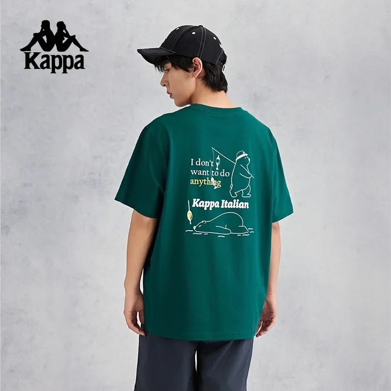 Kappa kaus katun murni pria lengan pendek, pakaian musim panas Retro olahraga lari untuk wanita kaos merek mewah 2024