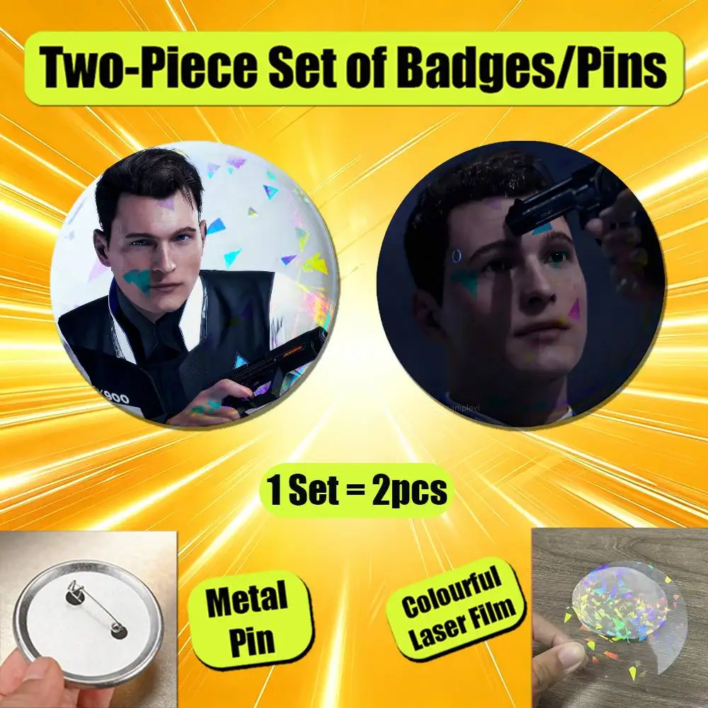 Pin Insignia 2 Pcs Set Round Button Emblem Laser Film Clothes 32mm Custom For Detroit Become Human Badge