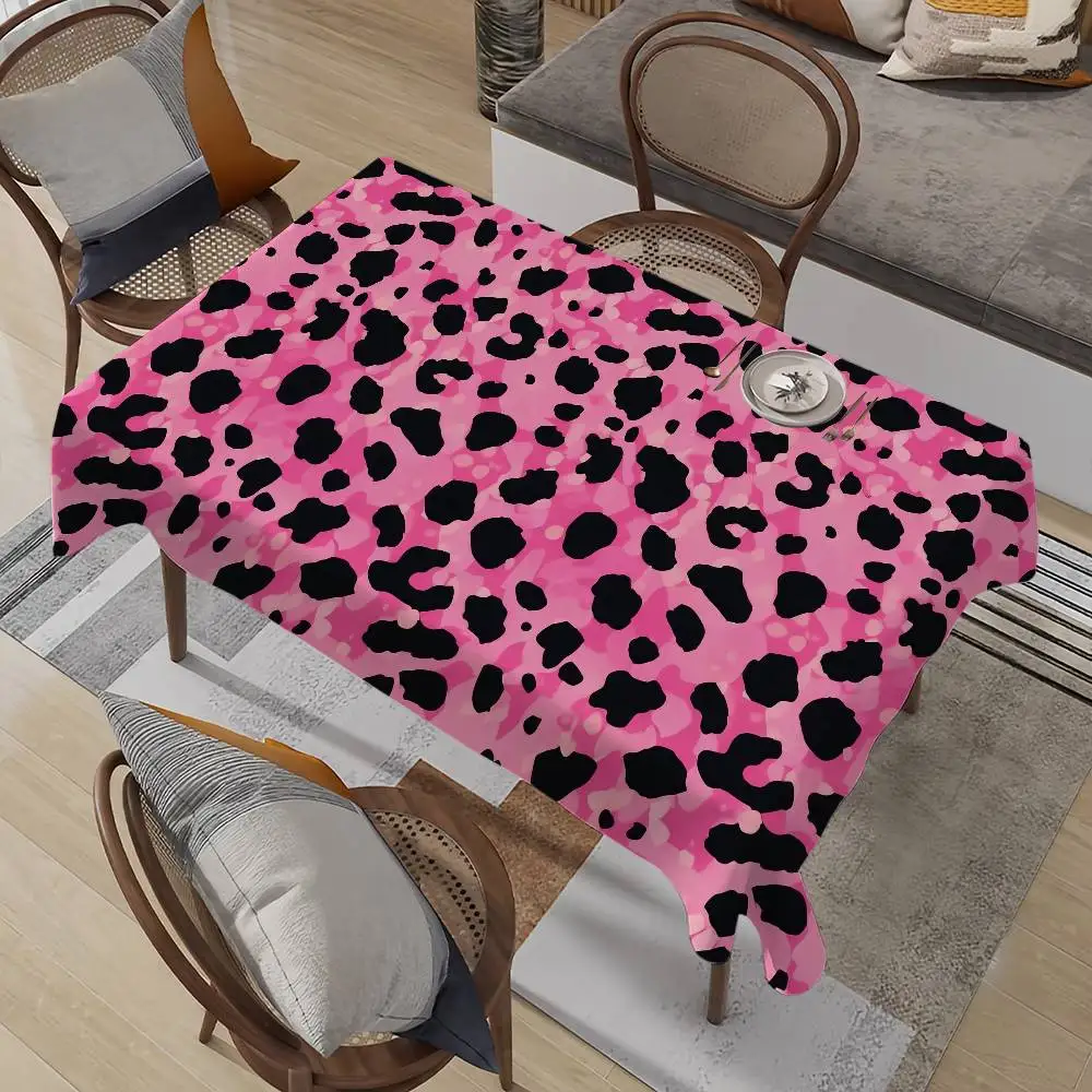 Rosa modische Tischdecke mit Leopardenmuster, schmutzabweisend, dekorative, waschbare Tischdecken, Esstisch für Geburtstagsfeiern