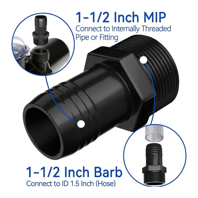 DTA5 SPX1091Z2 Hose Male Insert Adapter 4 Pack, Replacement for S240PAK1 S200PAK1 S160T S190T Sand Filter, Black
