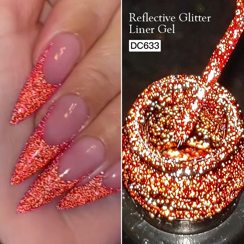 5ml Gold Silber Reflektierender Glitter Liner Gel Nagellack Set Rosa Farbe Leuchtend Funkelndes Französisches Semi-Permanentes Nagellack-Gel