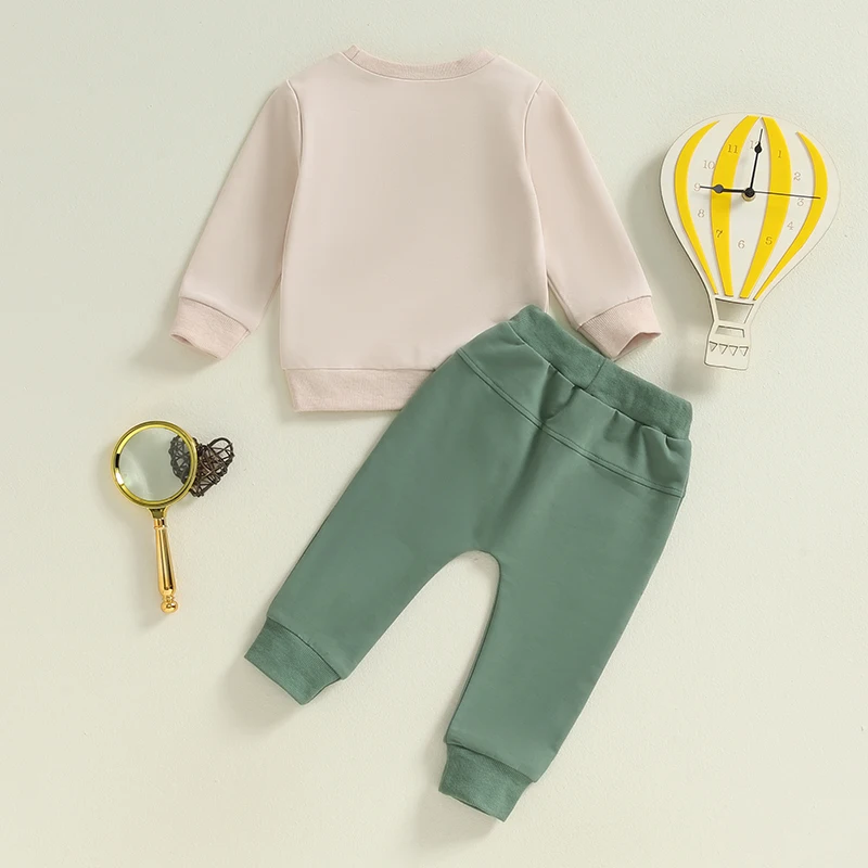 2024-05-31 Lioraitiin Boys Autumn 2PCS Outfit Sets Long Sleeve O Neck Letter Tractor Print Tops Solid Color Pants Sets