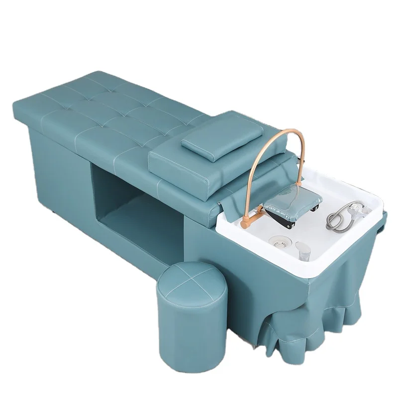 

Modern Portable Salon Basin Shampoo Sink Blue Shampoo Bowl and Chair for Hair Spa Massage Bed Furniture for Saloon