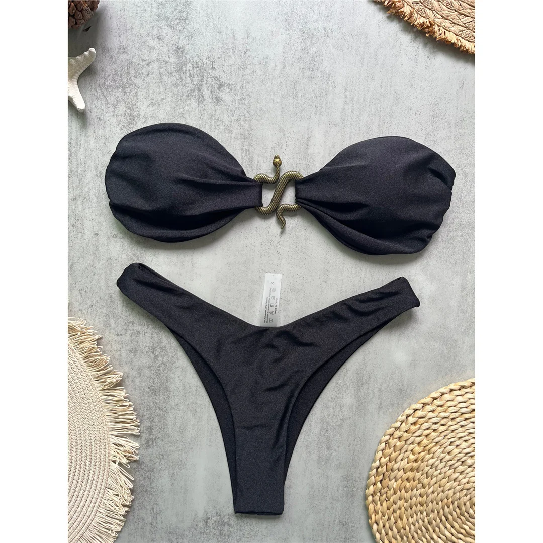 10 Farben Bandeau Metall-Schlangen-Bikini Damen-Badeanzug Zweiteiliger Bikini-Set mit Polsterung Badebekleidung Badeanzug V8249 – Detail 26
