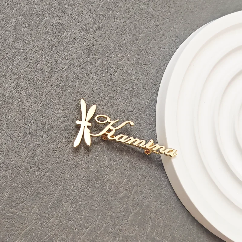 

Custom Name Dragonfly Brooch Luxury Metal Personalized Stainless Steel Pins Female Jewelry Girlfriend Birthday Wedding Gift