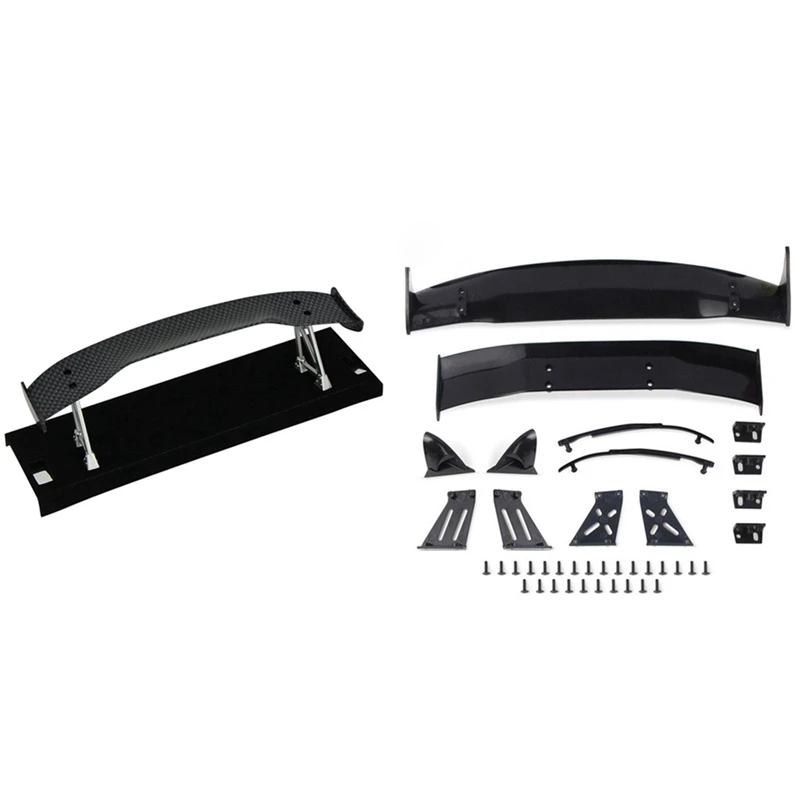 2 Set RC Car Part: 1 Set Carbon Fiber Tail Wing Rear Spoiler & 1 Set Car Rear Wings Drift Road Body Spoiler Wing