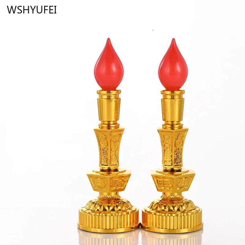 2pcs Plastic Electronic Candle holder Buddhist Supplies Chinese Style Home Decoration Pray for Auspiciousness Ensuring Safety