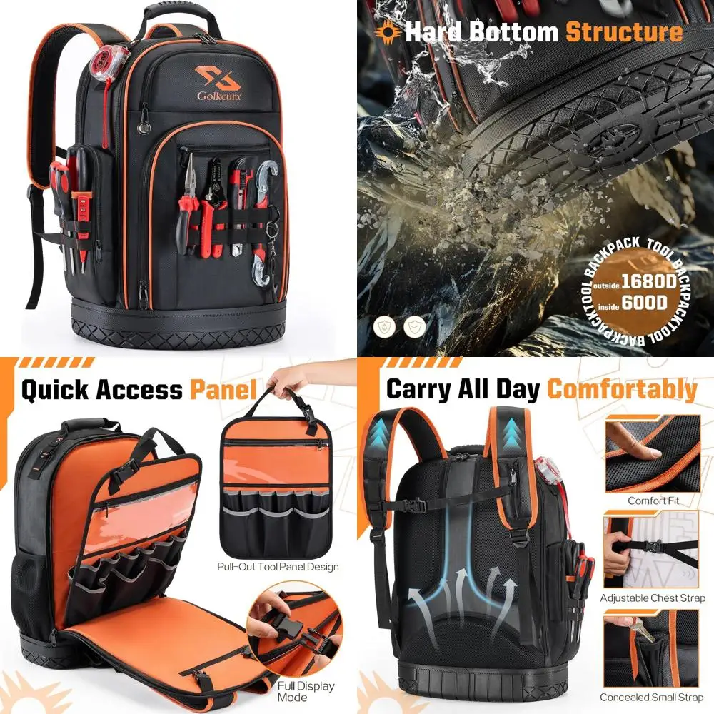 

Rugged 1680D Electrician's Tool Backpack with Molded Base for Heavy-Duty Use