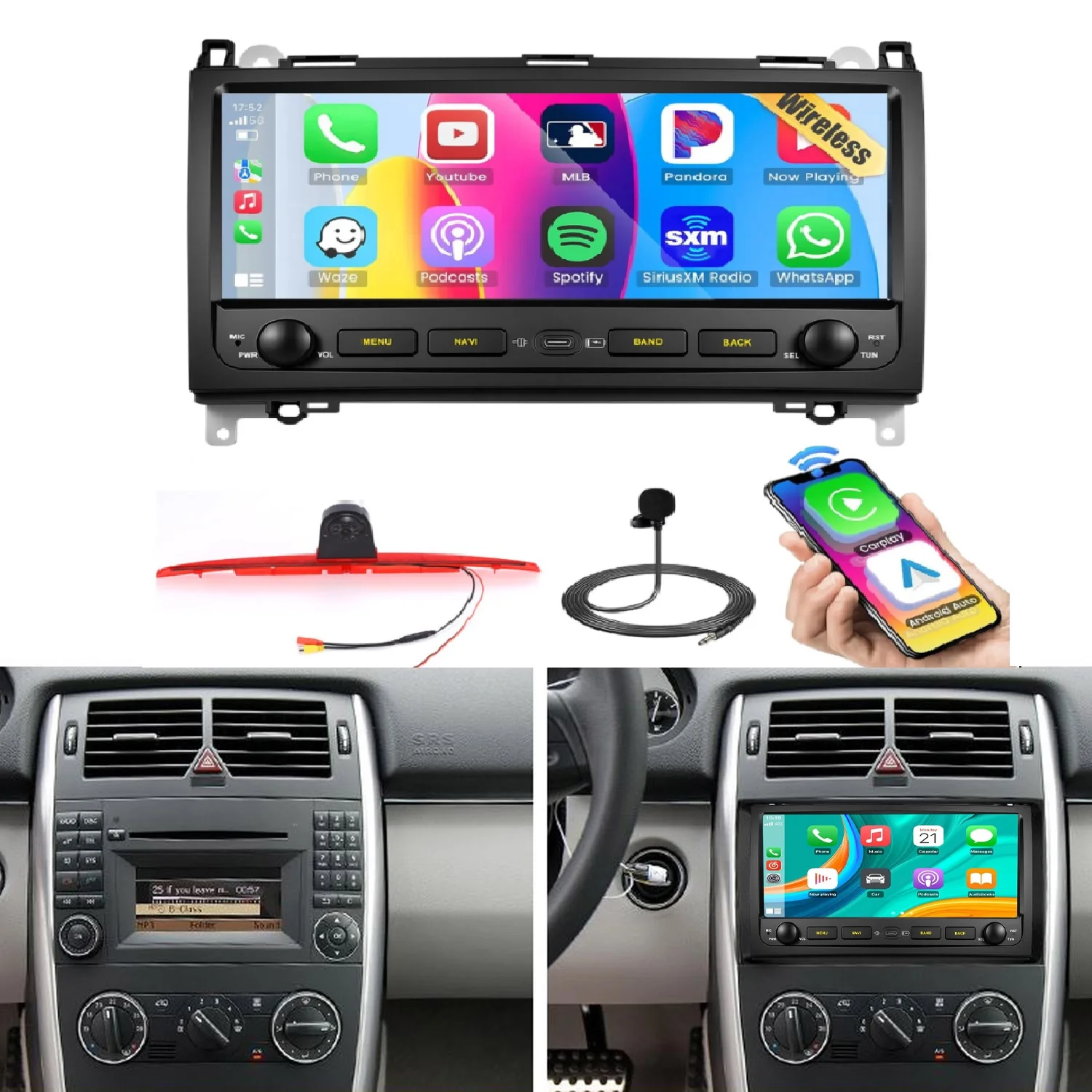 Radio para coche con Android Auto, Carplay, GPS, navegación y cámara de reversa AHD para Mercedes-Benz Viano, Vito, Bus Mixto, Van W639, V6, 109, 110, 111 112 113 115 116 119 120 123 126 CDI Van Transporter