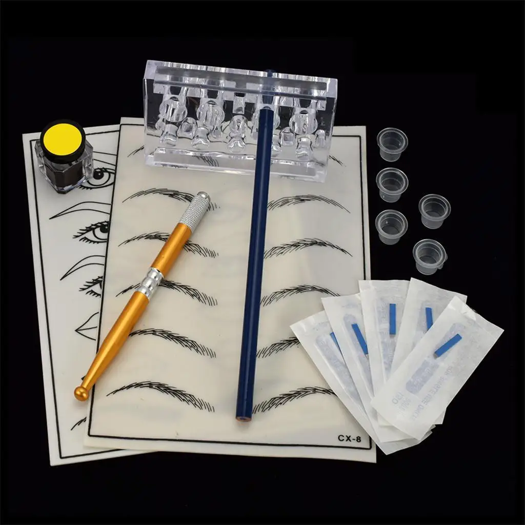 Microblading Permanent Makeup Eyebrow Pen Ink Practice Skin Kit Set