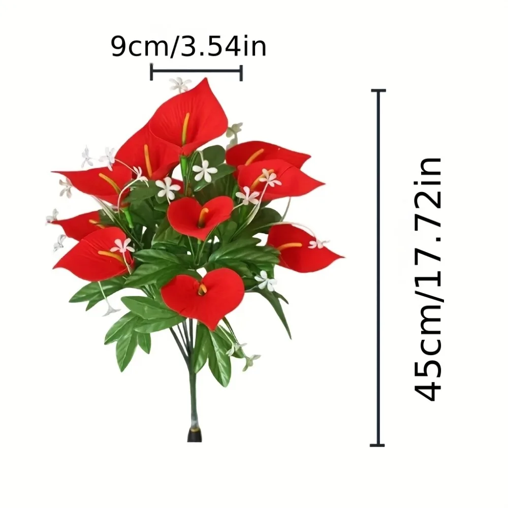 2 Stück künstliche Gladiolen, realistische künstliche Blumen für den Außenbereich mit roten Blütenblättern und grünen Blättern für die Dekoration von Zuhause, Friedhöfen und Hotels – Detail 3