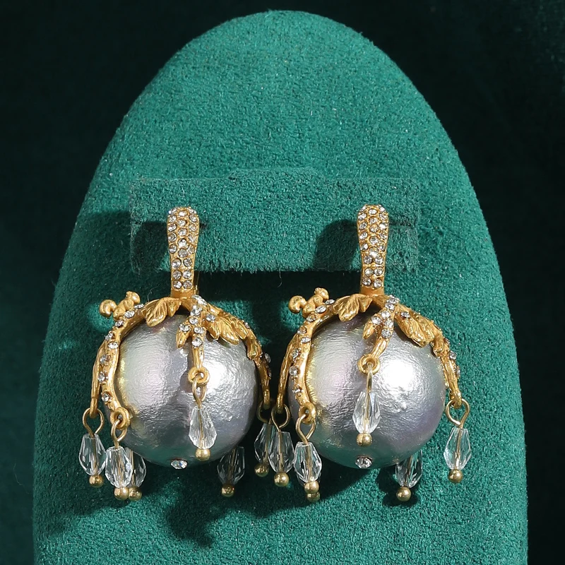 Vintage Flower Branch Grey Pearl Earrings For Women Girl Fashion Brand Designer High Quality Elegant Generous Accessories Gift