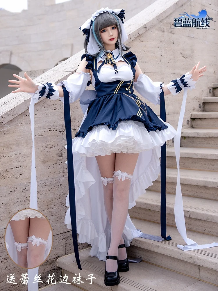 Vivi-Cos Anime Game  Azur Lane Cheshire Ceremonial Dress Gorgeous cute  Halloween Carnival Role CosPlay Costume Complete Set