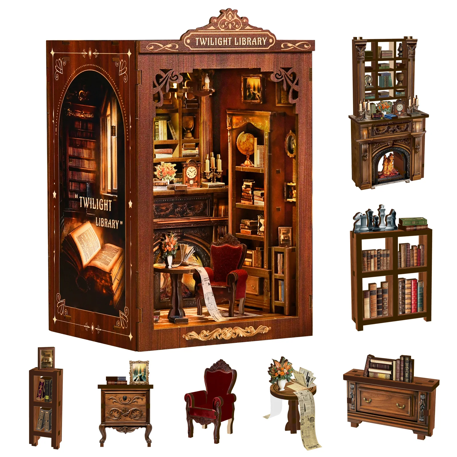 

Набор для сборки книжной полки OUZEY DIY - Деревянная подставка для книг TWILIGHT LIBRARY, 3D-пазл, сборный кукольный домик, игрушка ручной работы, рождественский подарок, хобби