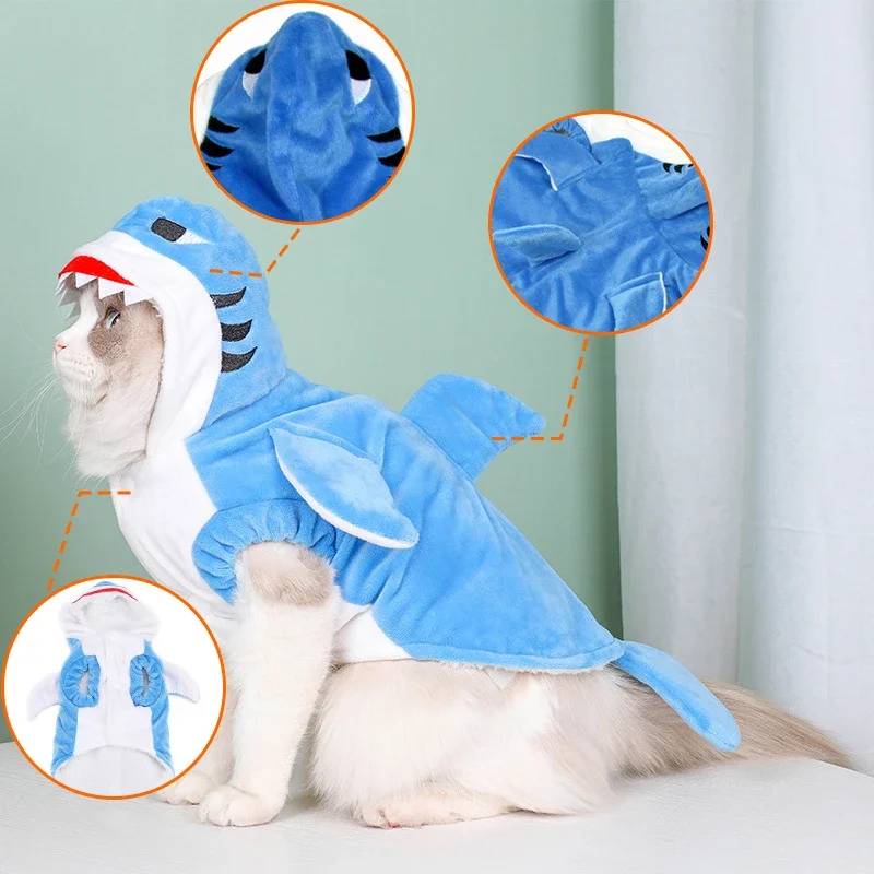 

Funny Blue Shark Cosplay Costume - Adorable Fleece Hoodie for Dogs Cats Perfect Halloween Christmas Pet Animal Dress Up Outfits