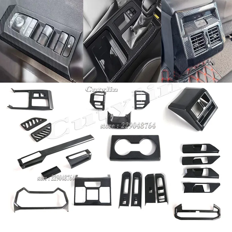 LHD For Toyota Hilux Travo 2025 2026 2027 ABS Carbonfiber Window Rise Switch Gear Shift Panle Center AC Cover Trim Accessories