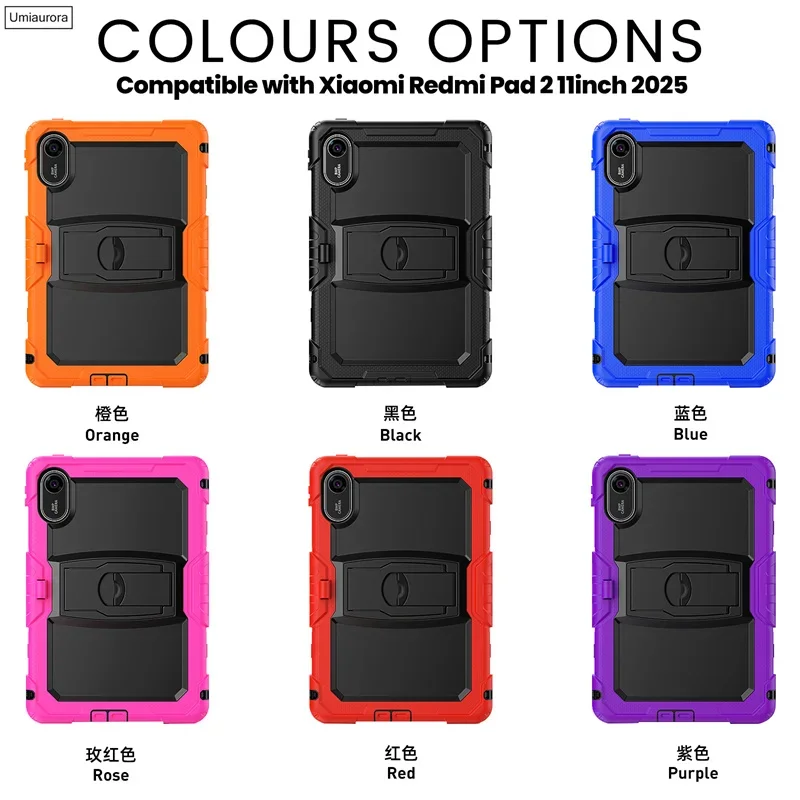 For Xiaomi Redmi Pad 2 Pad2 11 inch 2025 Heavy Duty Rugged Tablet Case Capa Shockproof Silicon PC Hybrid Stand Strap Cover Funda
