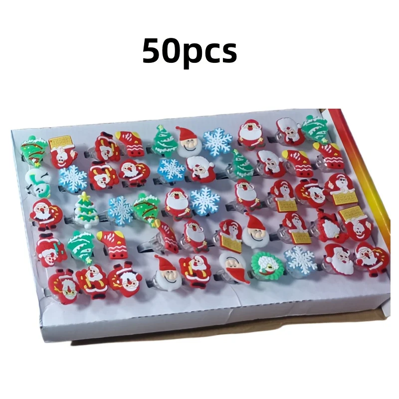 50 قطعة LED يتوهج في الظلام متوهجة عيد الميلاد خواتم لوازم الحفلات لعيد الميلاد السنة الجديدة أعياد الميلاد حفلات الزفاف ألعاب الحفلات الممتعة