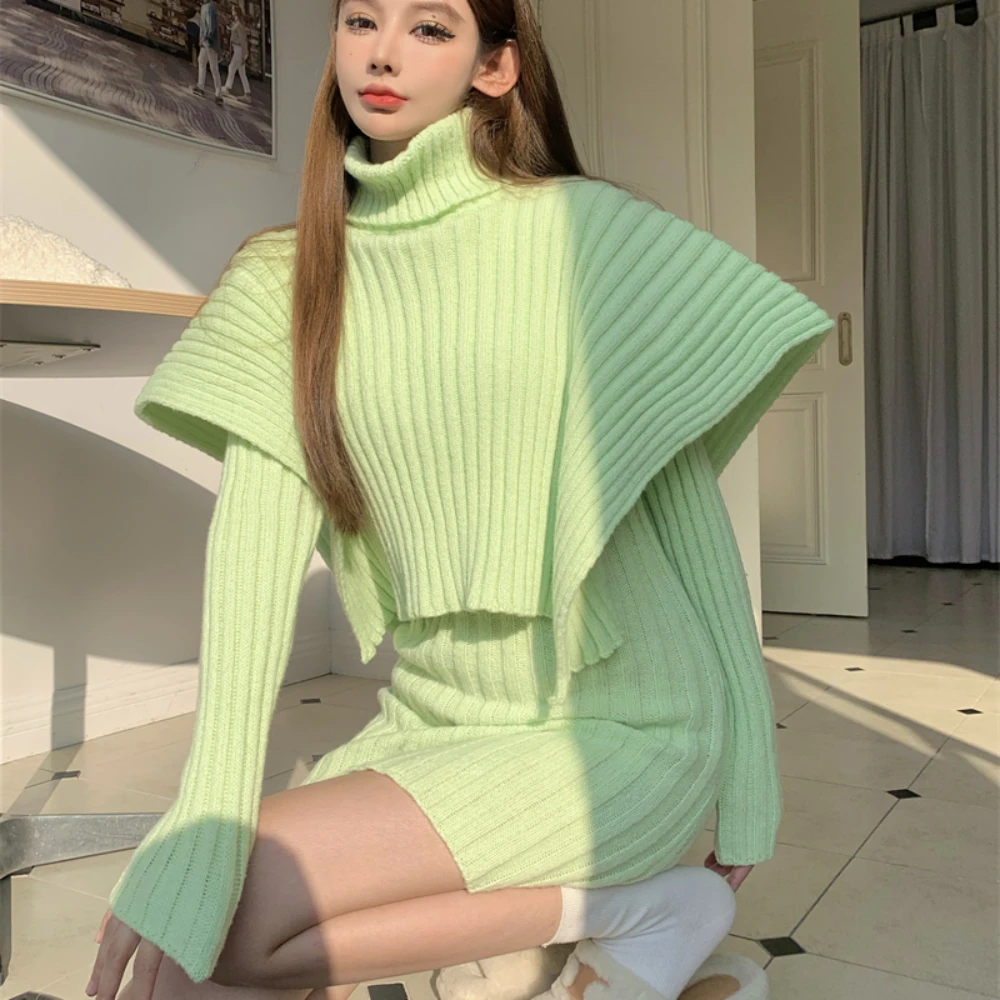 Camisola feminina define moda sólida elegante ulzzang tricô ins vestidos outwear malhas casuais temperamento suave na moda preguiçoso bf