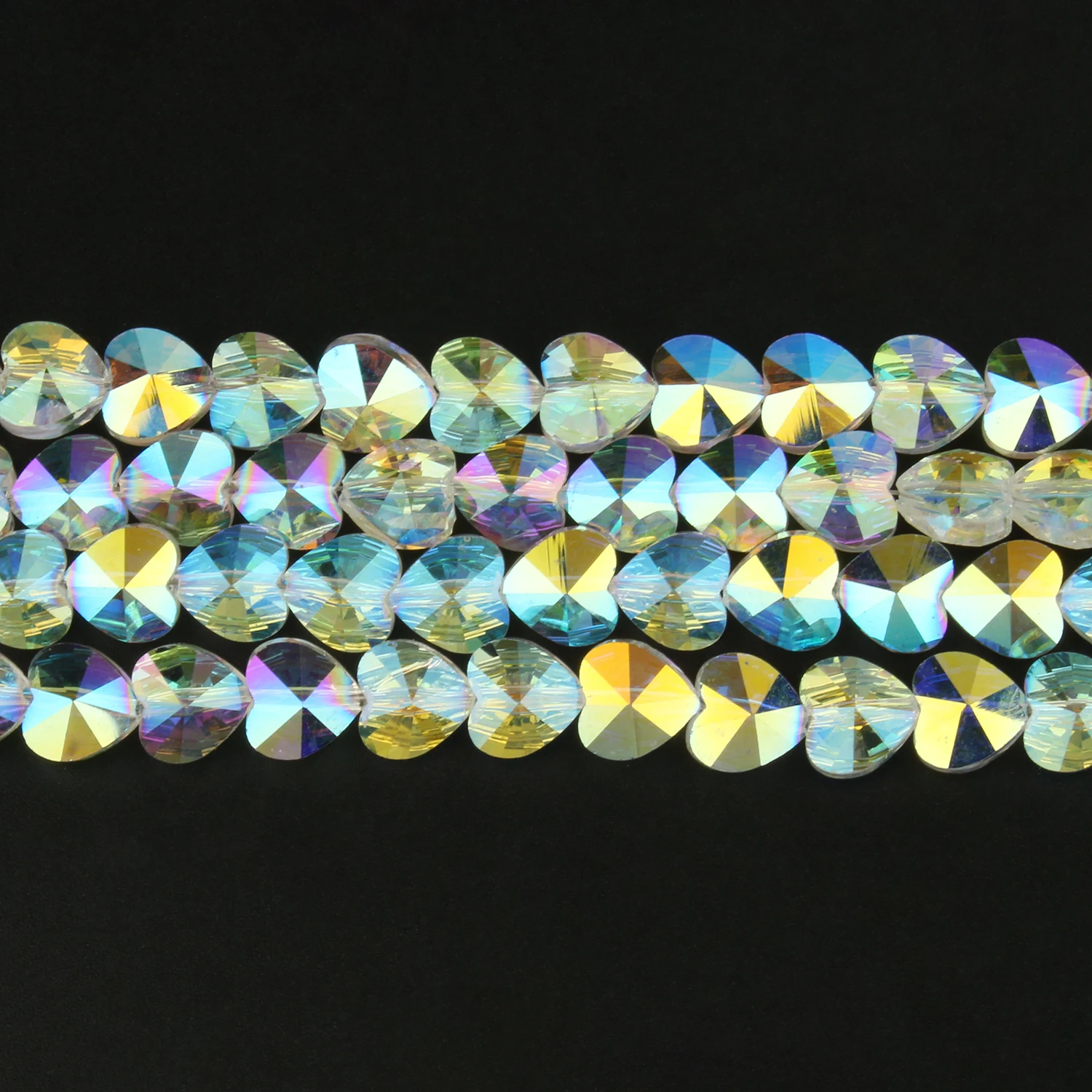 30pcs AB Color Transparent Heart Glass Crystal Bead Spacer Loose Beads for DIY Bracelet Jewelry Making 15inch 11x8mm