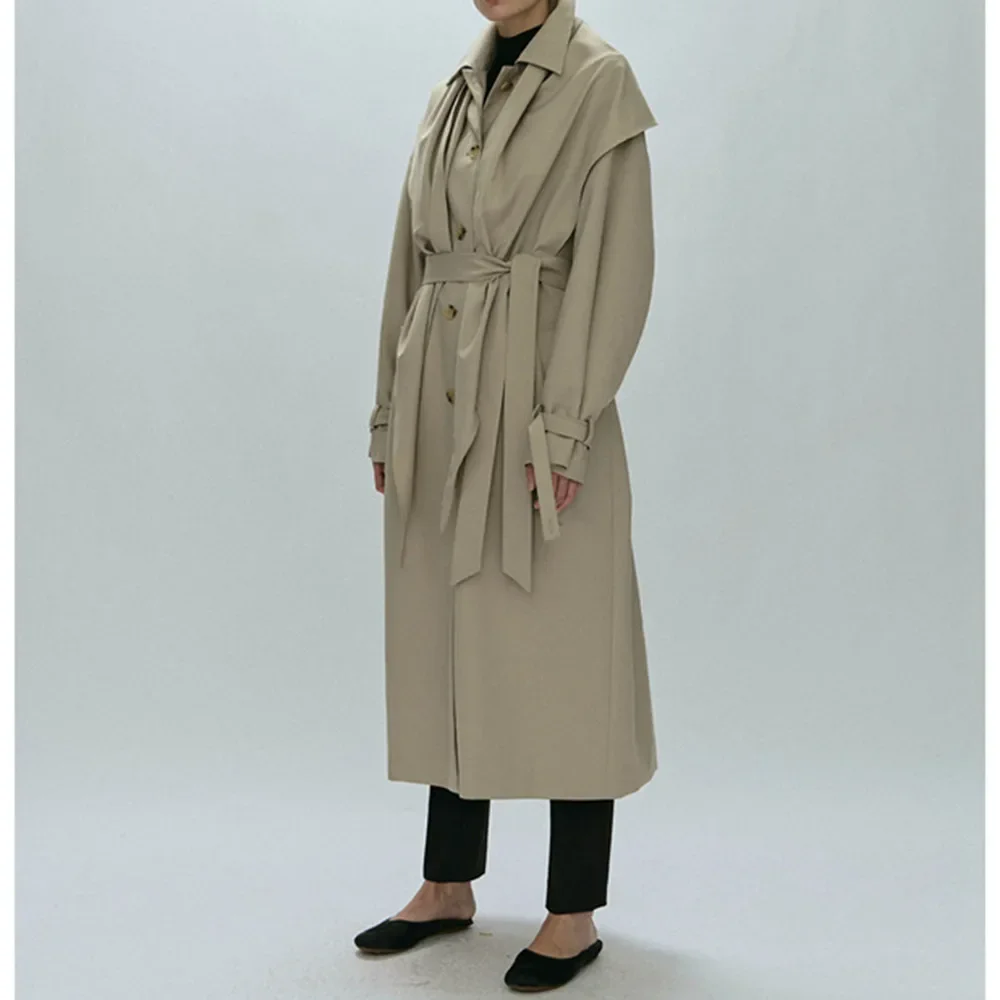 Women'S Vc * Belt Decorated Trench Coat Spring And Summer New Casual Commuting Loose Lapel Single-Breasted Trench Coat Jacket