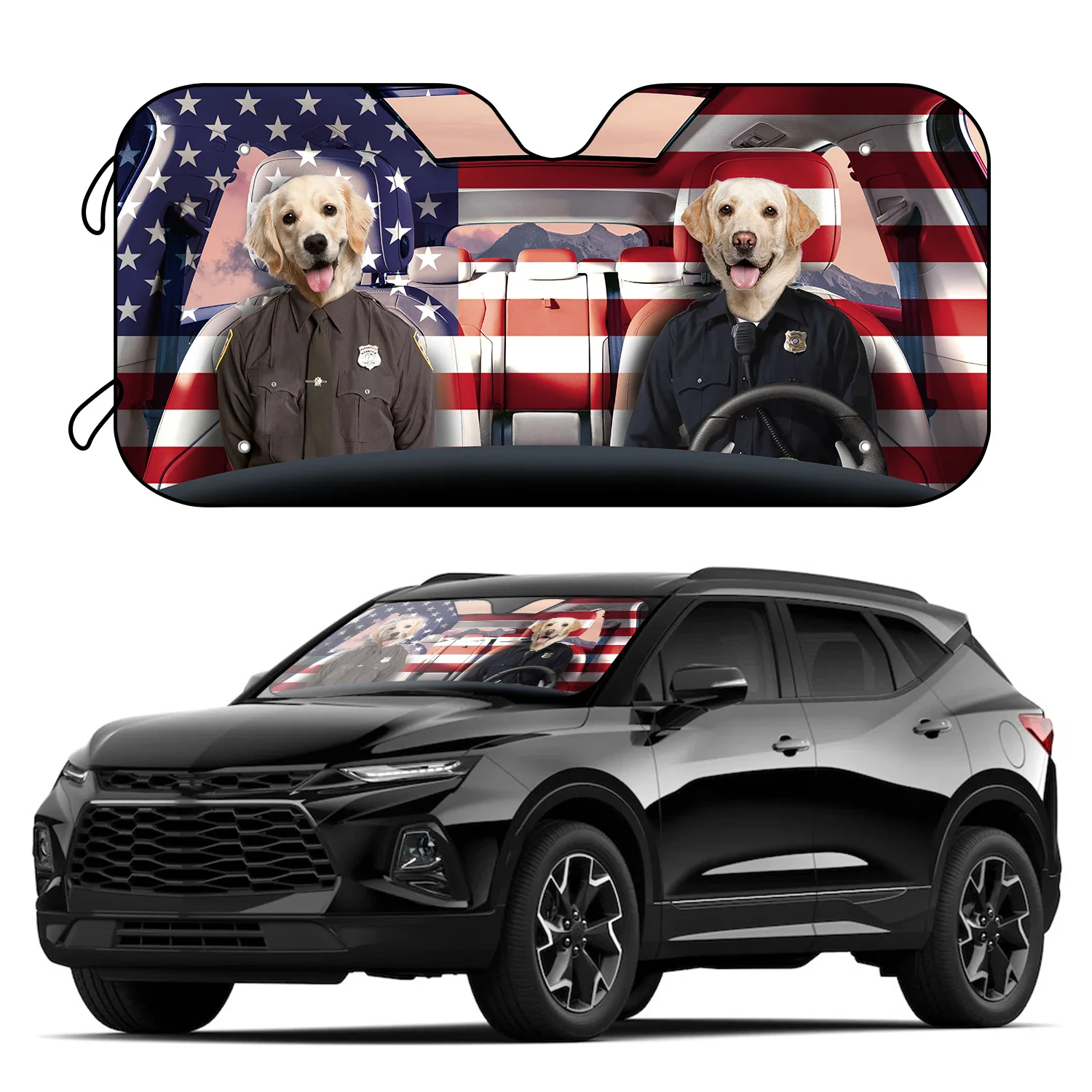 Pare-soleil de voiture American Feel Dog avec 4 aspiration gratuite, pare-soleil pliable standard, garde les rayons UV de nuit, convient au véhicule au frais, 1PC