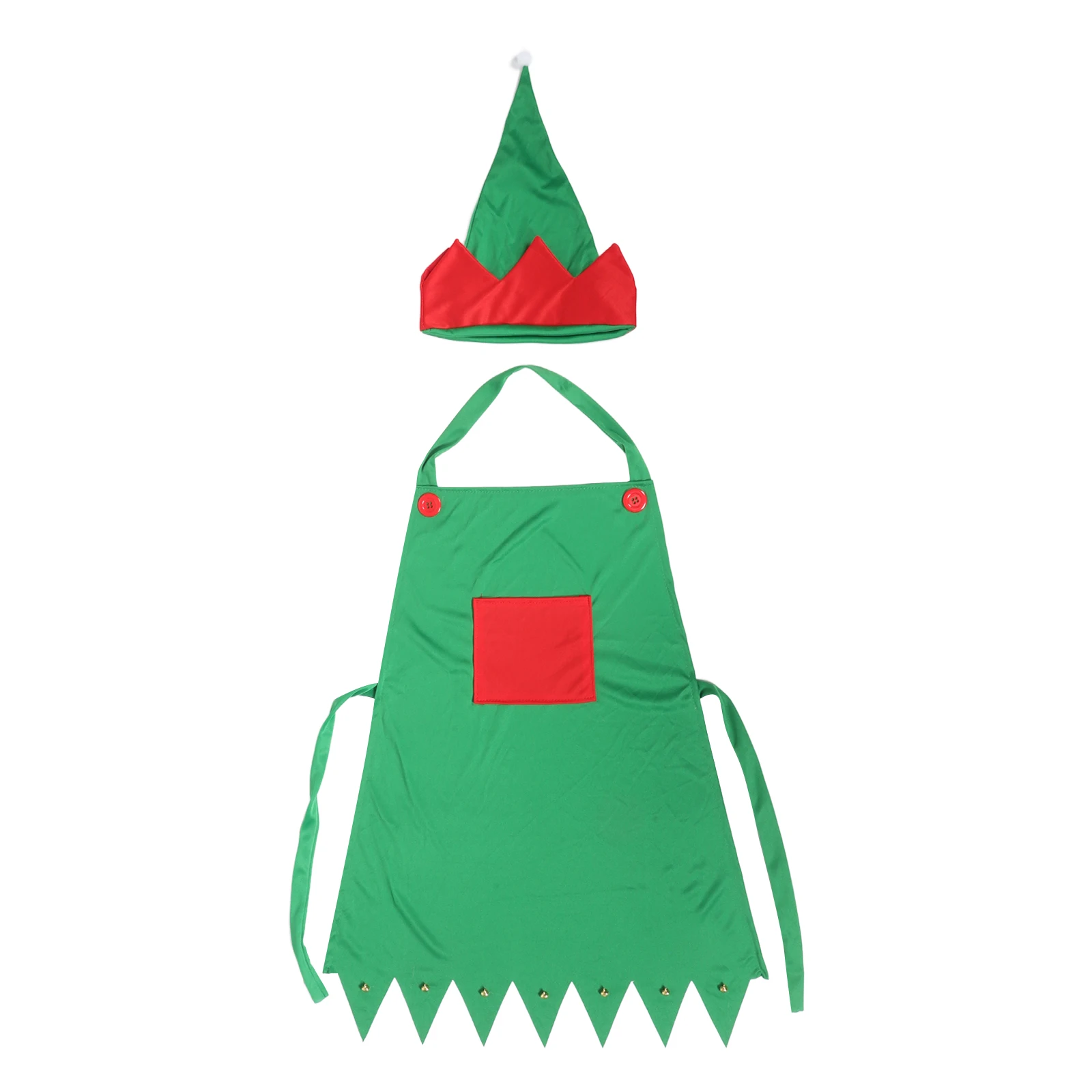 

2pcs Christmas Apron Set Unique Design Comfortable Nonwoven Fabric Family Fun Holiday Party Supplies Green Red Elf Hat Kitchen