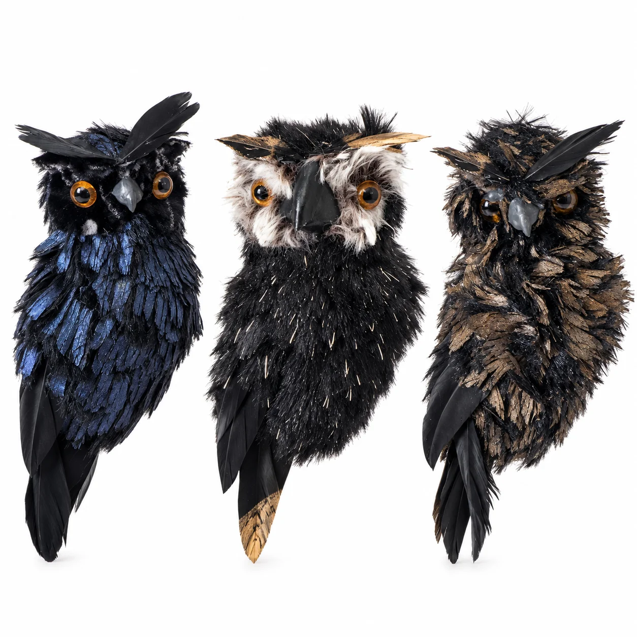 3PCS Artificial Owl Ornaments Decorative Owl Figurines for Home Garden Tree Display Multicolor
