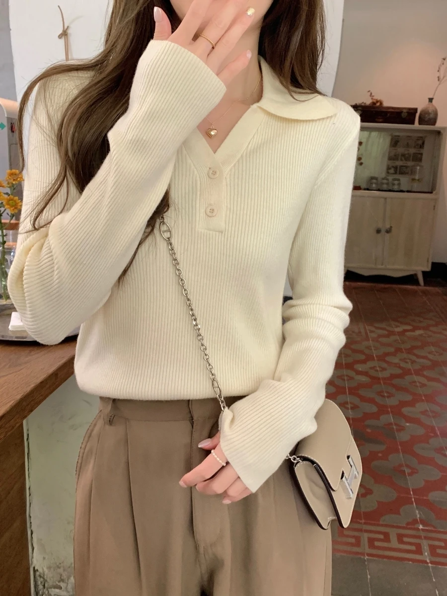 Elegant Knitted Long Sleeve Neck Sweater Women's Base Layer Top Soft Comfortable Autumn Winter Fashion Inner Outer Wear