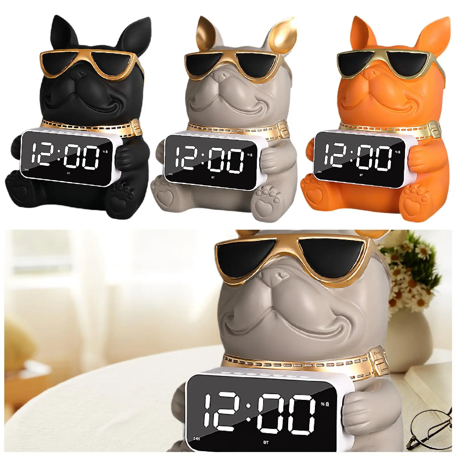 Digital Alarm Clock Desk Speaker NightStand French Bulldog Tissue Box Cover