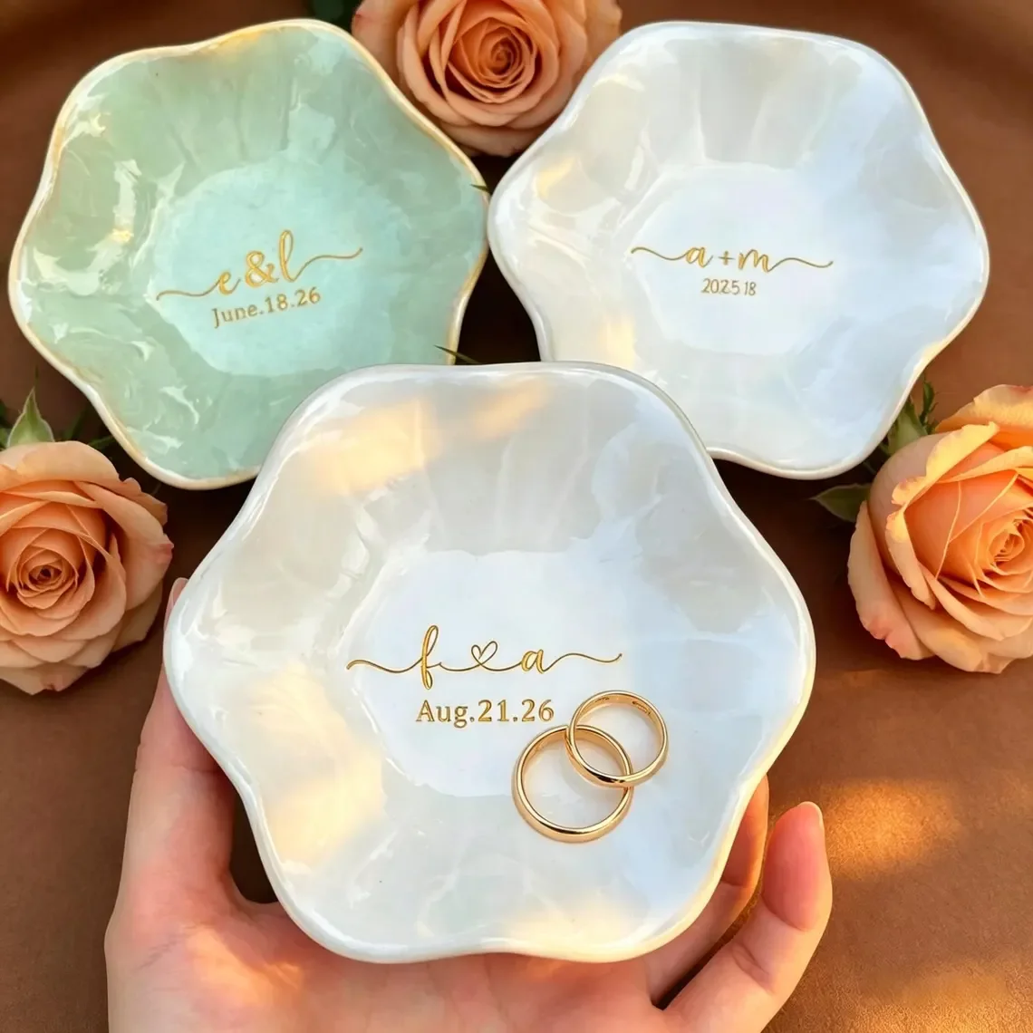 Custom Engraved Ceramic Ring Tray, Personalized Jewelry Holder, Bridesmaid Gift, Wedding Keepsake, Party Favor for Her