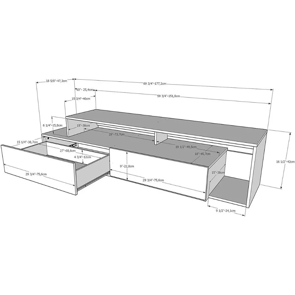 TV Stand com 2 gavetas, preto Ebony e preto, 112053 72"