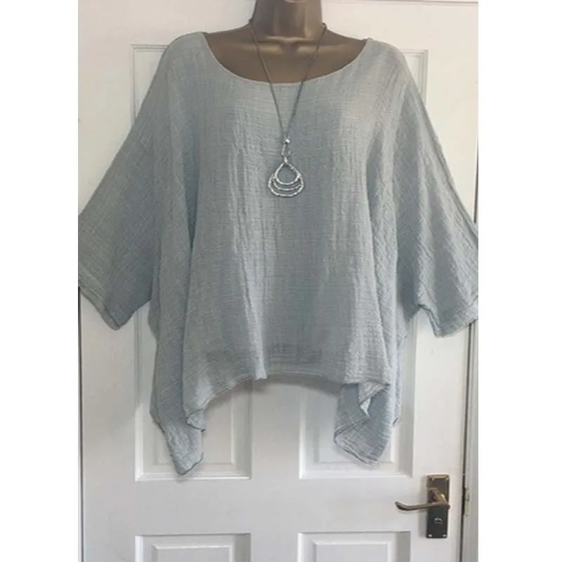 Manches chauve-souris pull Blouse femme grande taille 5Xl hauts décontractés amples femmes col rond demi manches Simple hauts d'été
