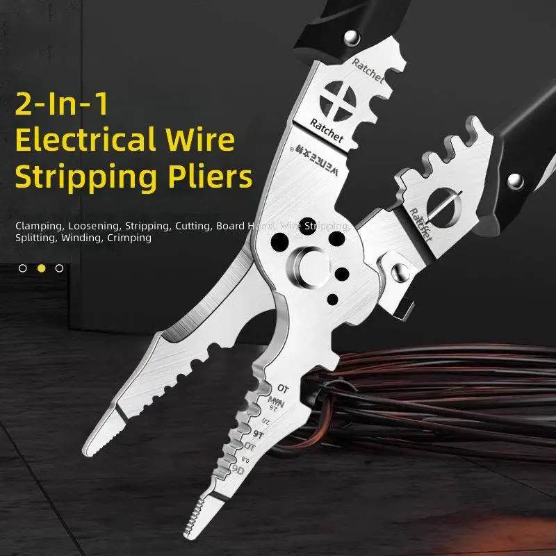 Multifunctional wire stripping pliers: industrial-grade electrical pliers with functions of pressing, clamping, winding, nail pulling, screwdriver/wire stripping, cutting and wrench. Suitable for cable, electrician, DIY and electronic maintenance